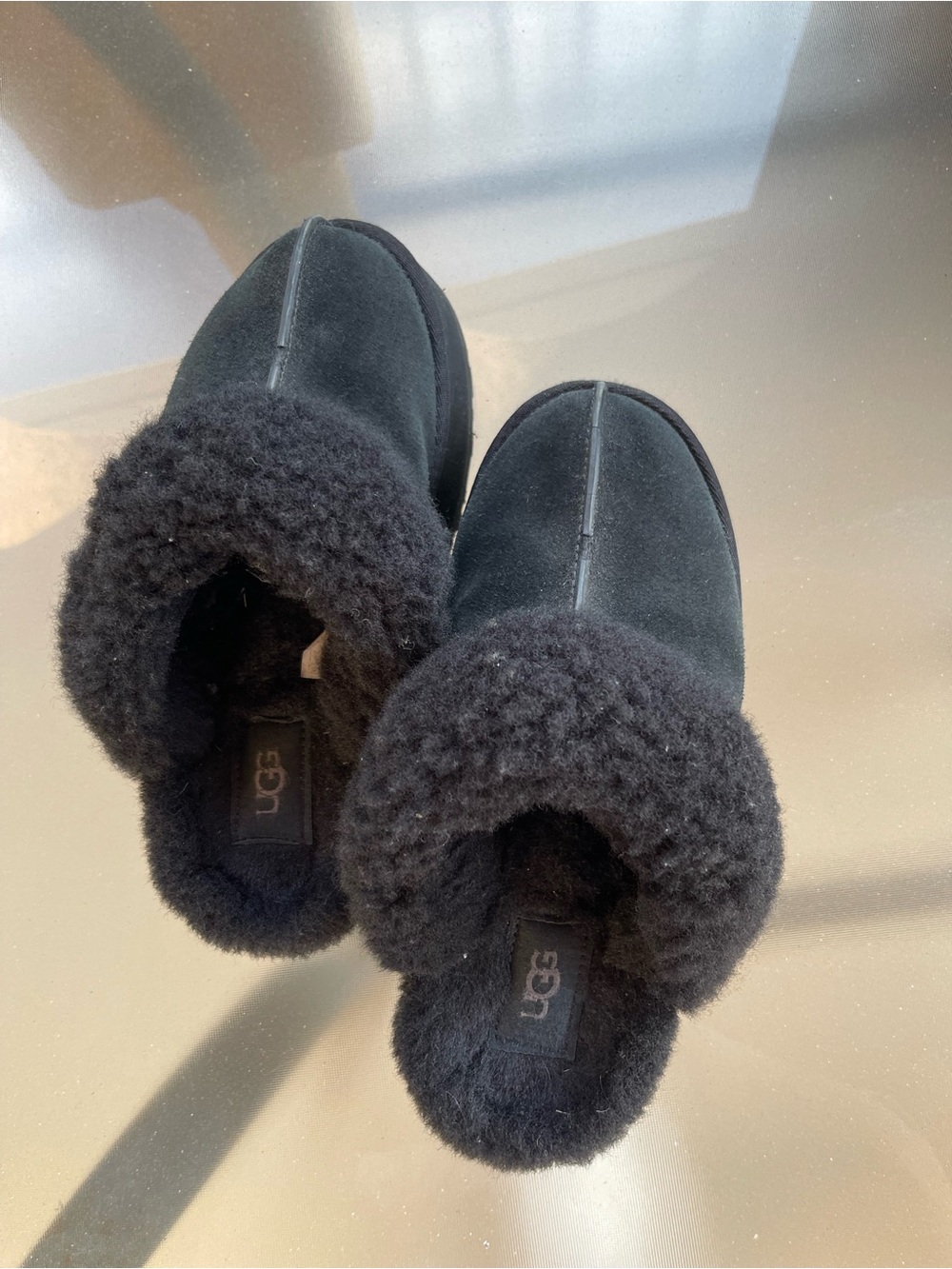 UGG Black Suede Shearling Disquette Slipper